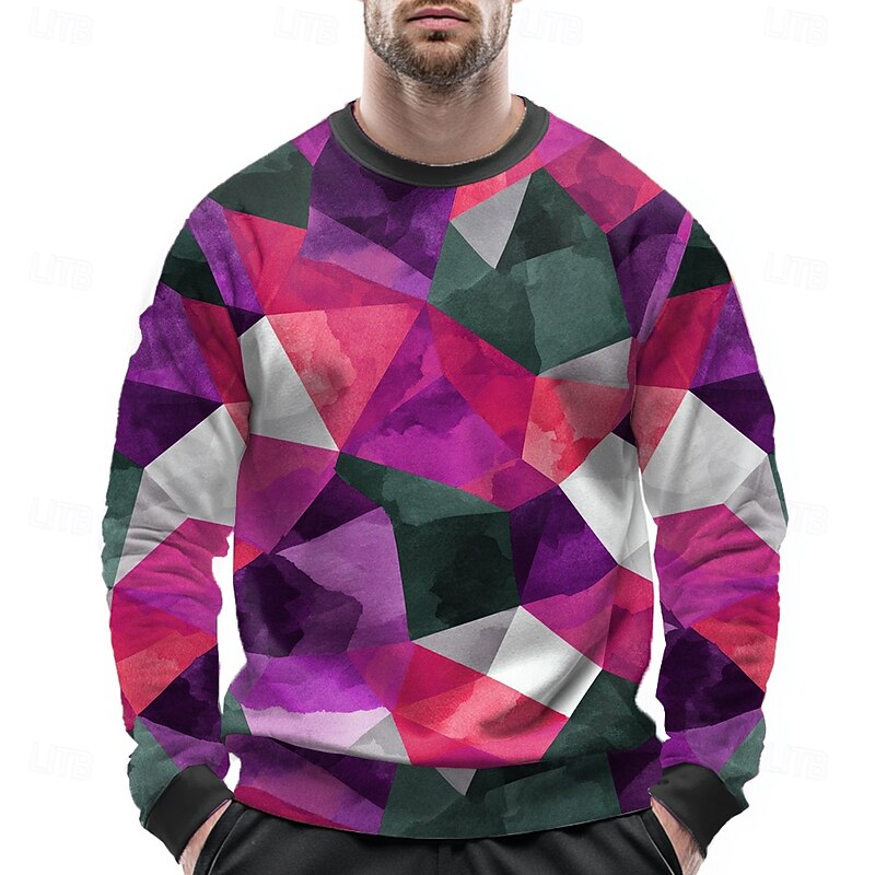 Men's Abstract Sweatshirt Casual Long Sleeve Crew Neck Yellow Red Crewneck 3D All Seasons Designer2