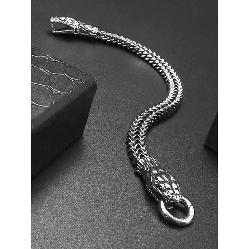 Men's Halloween Snake Head Bracelet – Stainless Steel Gothic Punk Chain Bangle Jewelry for Parties, Cosplay and Nightlife4