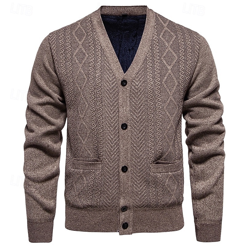 Men's Sweater Cardigan Sweater Ribbed Knit Regular Tops Knitted Plain V Neck Vacation Fashion Casual Daily Wear Clothing Apparel Spring &  Fall Burgundy Light Grey L XL 2XL