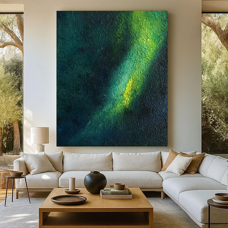 Abstract Textured Green Oil Painting on Canvas Original Dark Minimalist Wall Art Deep Modern Acrylic Artwork for Living Room / Gallery Decor4