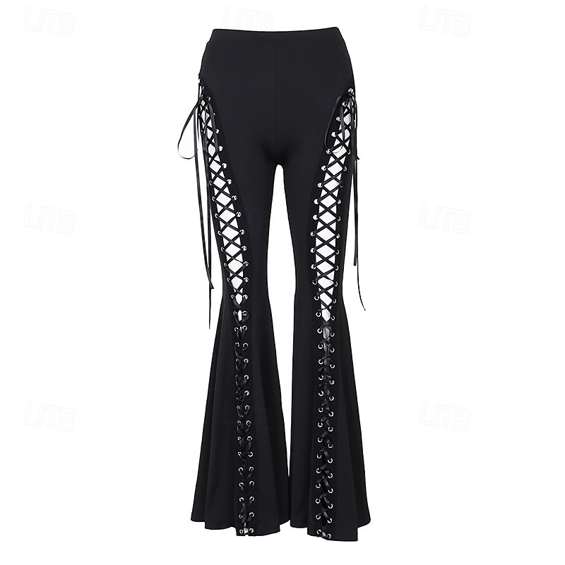 Gothic Bell Bottom Pants Flared Trousers Witch Morticia Addams Lace up Fancy Dress Women's Fantasy Halloween Carnival Performance Party Adults Pants