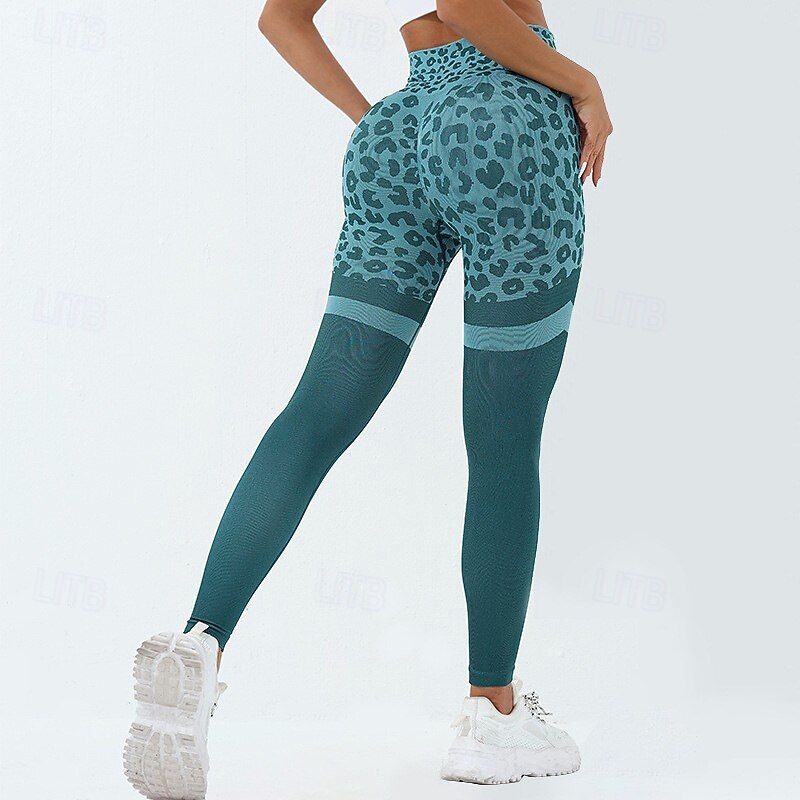 Women's Compression Pants Running Tights Yoga Leggings Tummy Control High Waist Gym Workout Athletic Bottoms Leopard Red Blue Green Fall Sports Activewear4