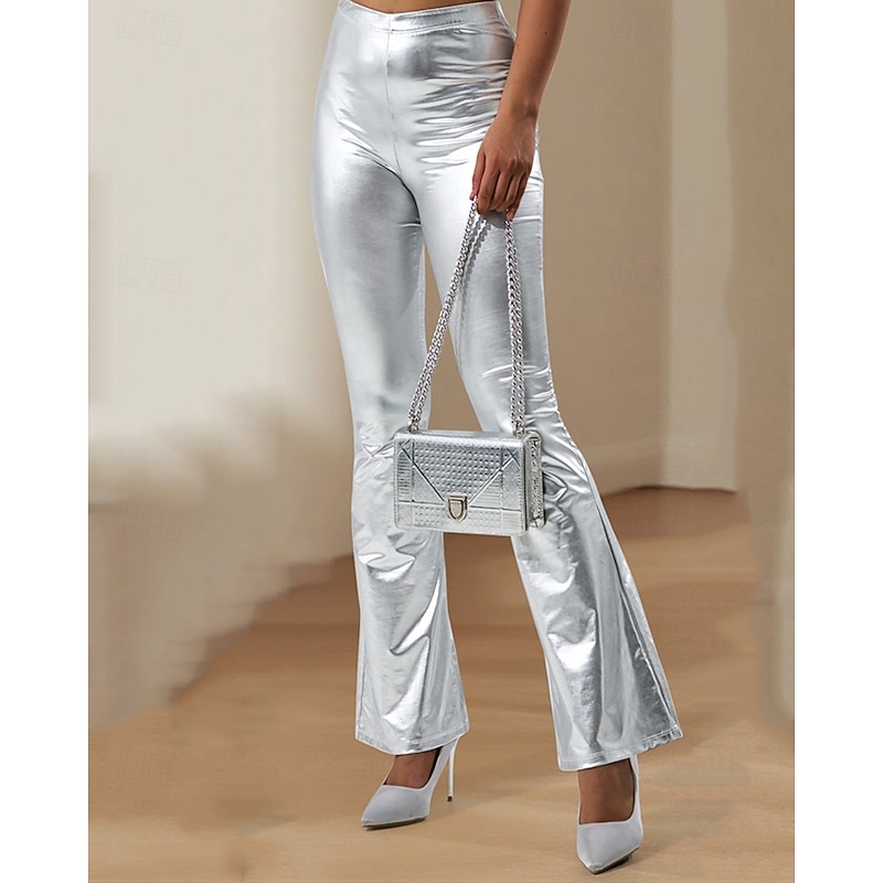 Women's Slacks Streetwear Casual Full Length High Rise Plain High Cut Comfortable Street Holiday Daily Wear Silver Summer Regular Fit3
