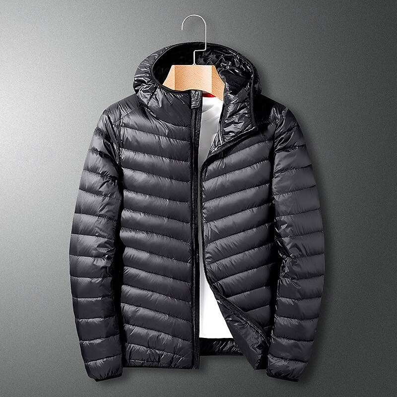 Men's Winter Coat Puffer Jacket Padded Jacket Pocket Polyster Vacation Daily Wear Date Regular Fashion Casual Comfortable Thermal Warm Winter Solid / Plain Color Wine Black Navy Blue Royal Blue2