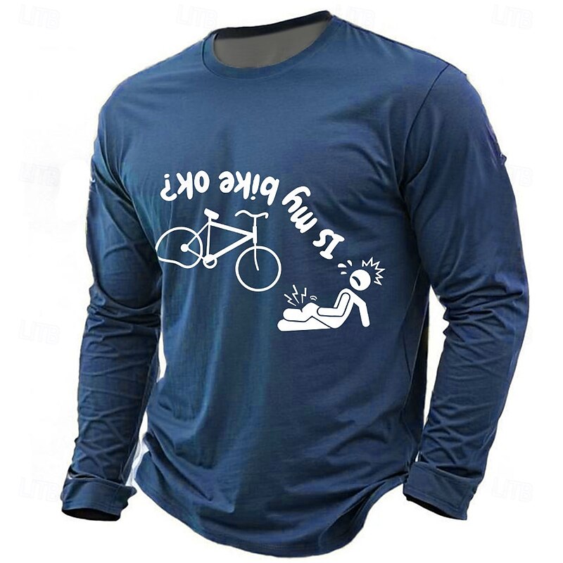 Men's Long Sleeve T-Shirt: Funny 'Is My Bike OK?' Cycling Graphic Tee, Humorous Cyclist Fall Hobby Shirt