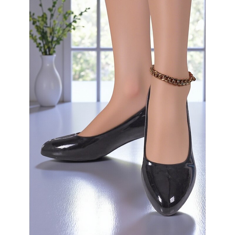 Women's Black Faux Patent Leather Mid Heel Dress Shoes - Classic Round Toe Pumps for Office,Business Attire and Church.2