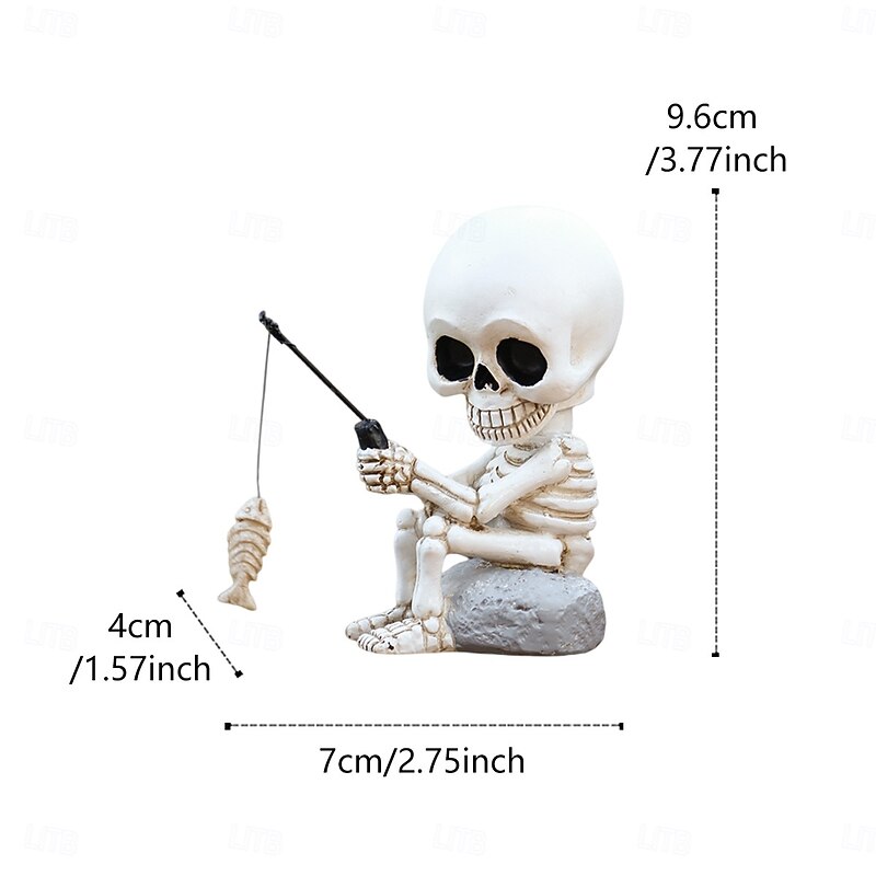 Halloween Resin Bobblehead Fishing Skeleton, Outdoor Yard Lawn Planter Balcony Decoration Ornament3