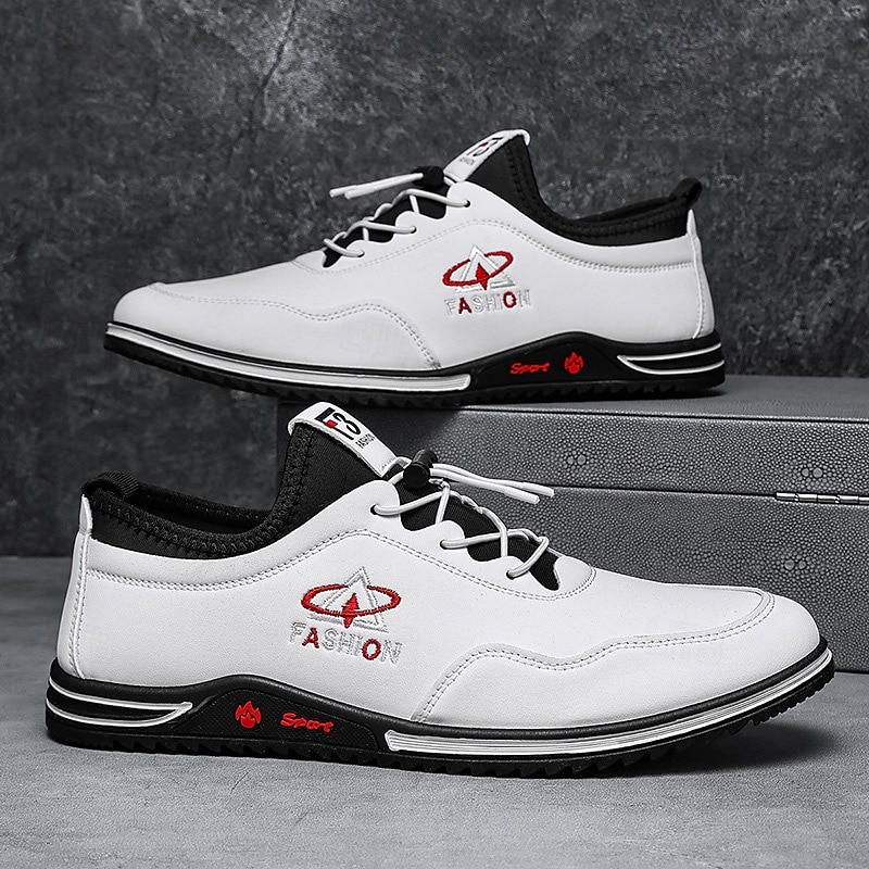 Men's Sneakers Walking Casual PU Leather Comfortable Slip Resistant Breathable Lace-up Black White Blue Summer Spring Fall2