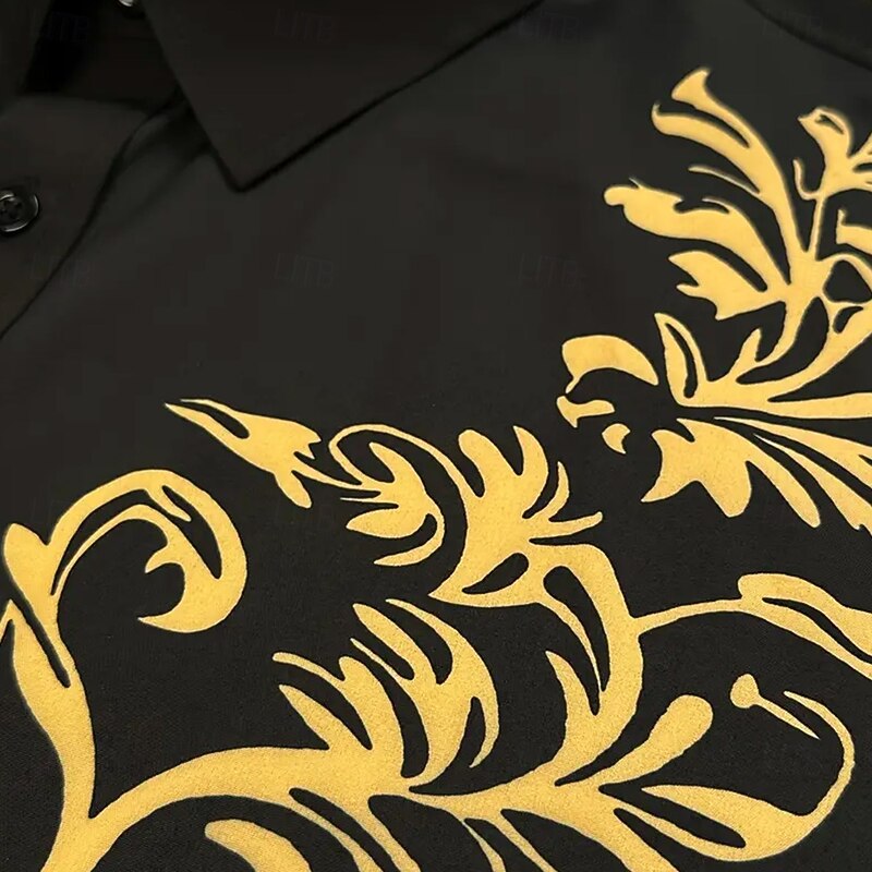 Men's Floral Print Ethnic Flowers Shirt Western Shirt Cowboy Shirt Long Sleeve Vintage Retro Outdoor Vacation Spring Fall Turndown 3D Print Linen Like Shirt Black Grey Black Green Black Black+Blue4