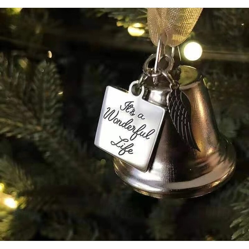 Memorial Ornaments Angel Wings Bell Decorative Hanging Wind Chime With Ribbon Festive Bell Ornament Christmas Tree Hanging Decoration Remembrance Keepsake Holiday Home Gift4