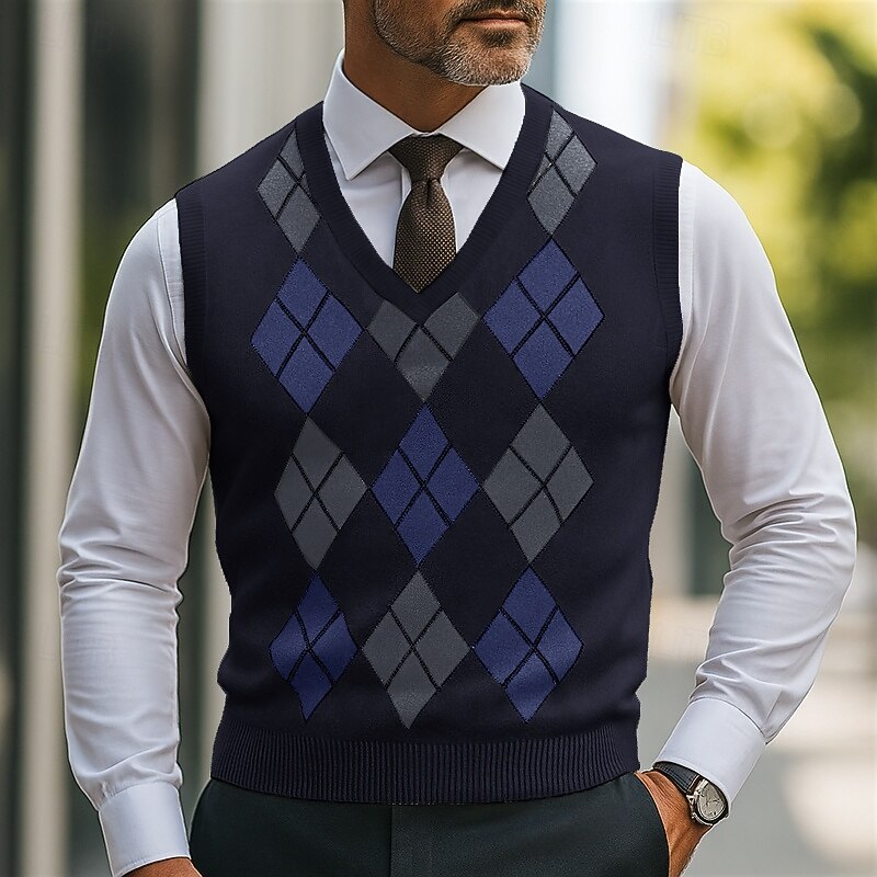 Men's Sweater Sweater Vest Pullover Sweater Jumper Ribbed Knit Regular Tops Knitted Slim Fit Plain Crew Neck Knitwear Contemporary Casual Daily Wear Clothing Apparel Fall Black Navy Blue M L XL2