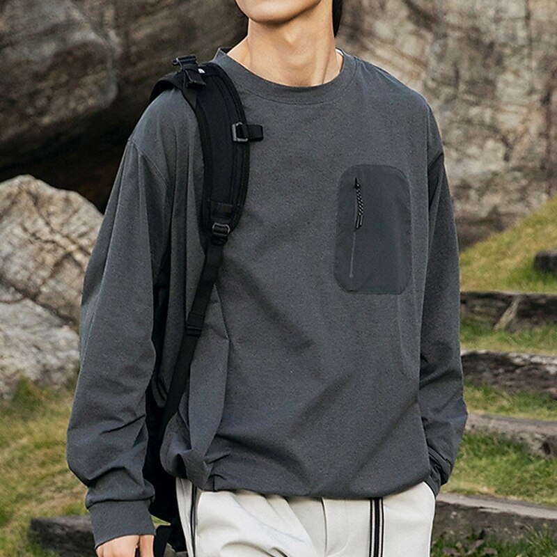 Men's Hiking Shirt Hiking top Long Sleeve Crew Neck Top Outdoor UV Sun Protection Quick Dry Polyester Dark Grey Black Light Grey Tennis Golf Running3