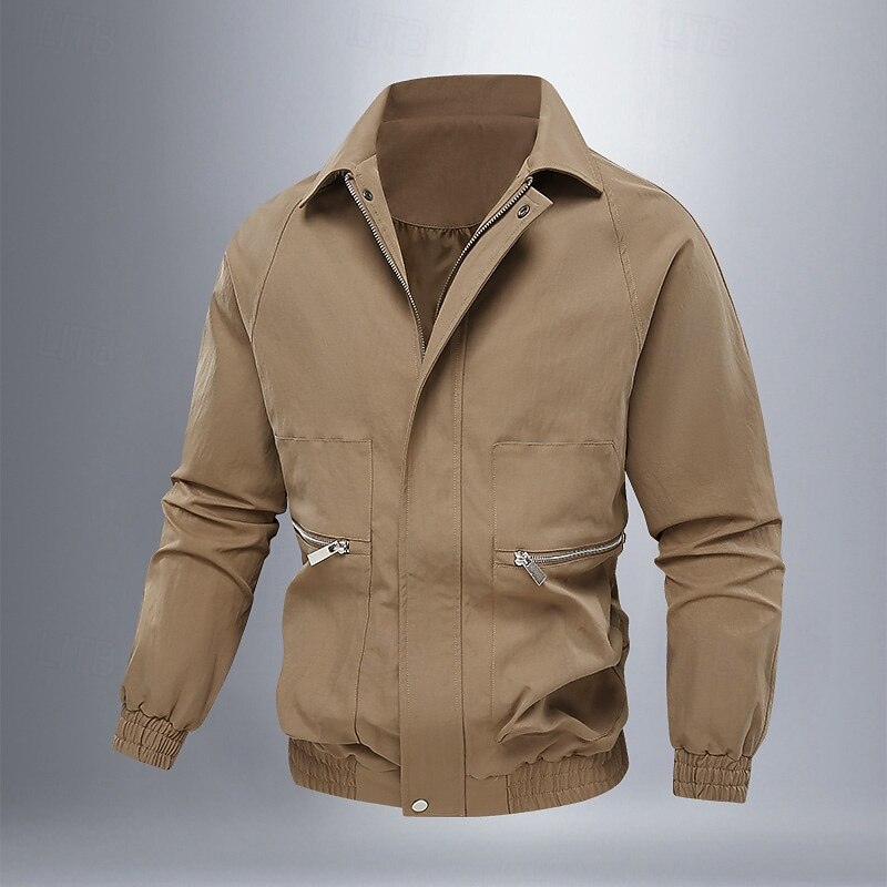 Men's Jacket Casual Jacket Outdoor Vacation Warm Zipper Pocket Fall Winter Plain Fashion Streetwear Standing Collar Regular Black Brown Beige Jacket