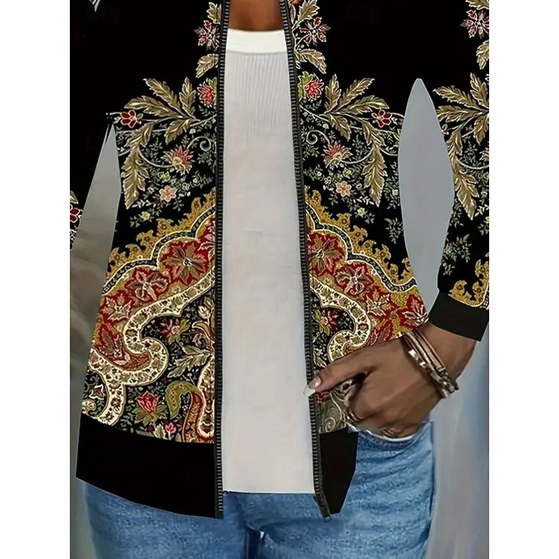 Women's Casual Jacket Warm Quick Dry Zipper Pocket Elegant Fashion Daily Simple Abstract Vacation Casual Daily Holiday Short Baseball Collar Regular Fit Long Sleeve Outerwear Black Spring Fall3