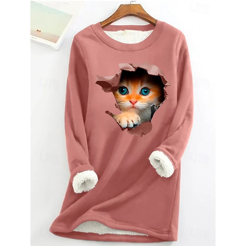 Women's Pullover Sweatshirt Animal Letter Casual Comfrt Long Sleeve Crew Neck Regular Tops Street Dailywear Print Black Pink Blue Gray Fall Winter