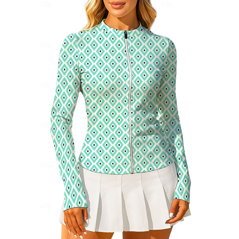 Women's Geometric Tops Sport Shirt Tennis Shirt Tennis Top Long Sleeve Zipper Floral UPF50+ UV Resistant High Elasticity Moisture Wicking Breathable Volleyball Tennis Golf Round High Neck Tee Tshirt