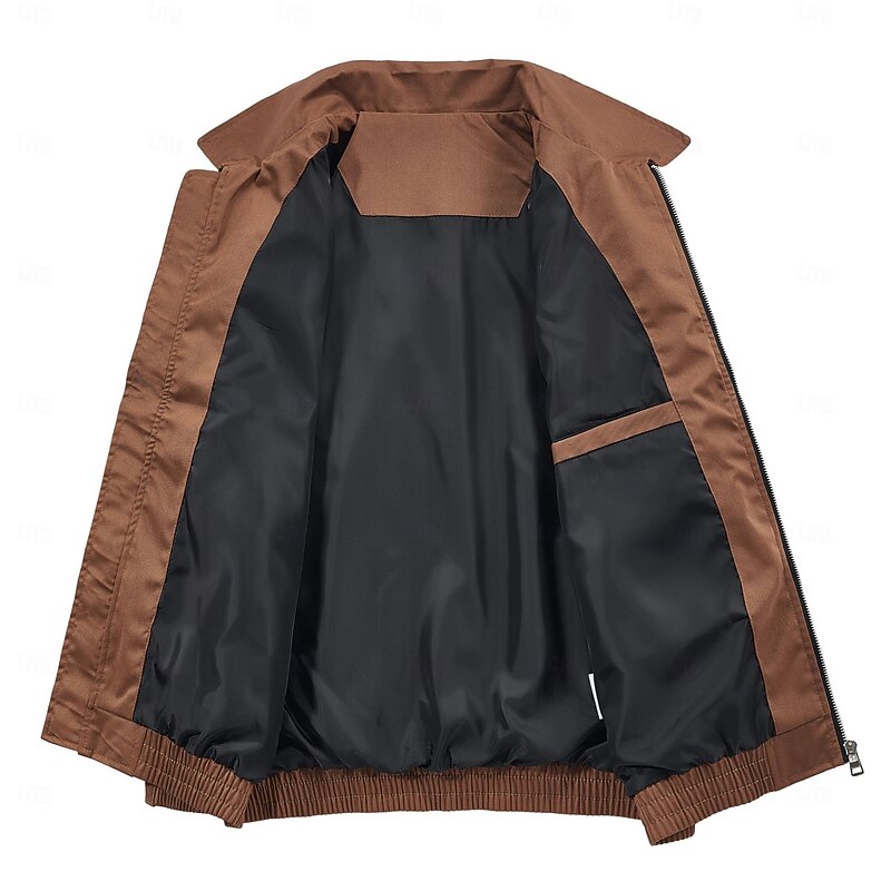 Men's Bomber Jacket Cargo Jacket Outdoor Casual Windbreaker Full Zip Zipper Pocket Fall Solid Color Punk Active Regular Black White Blue Purple Brown Jacket2