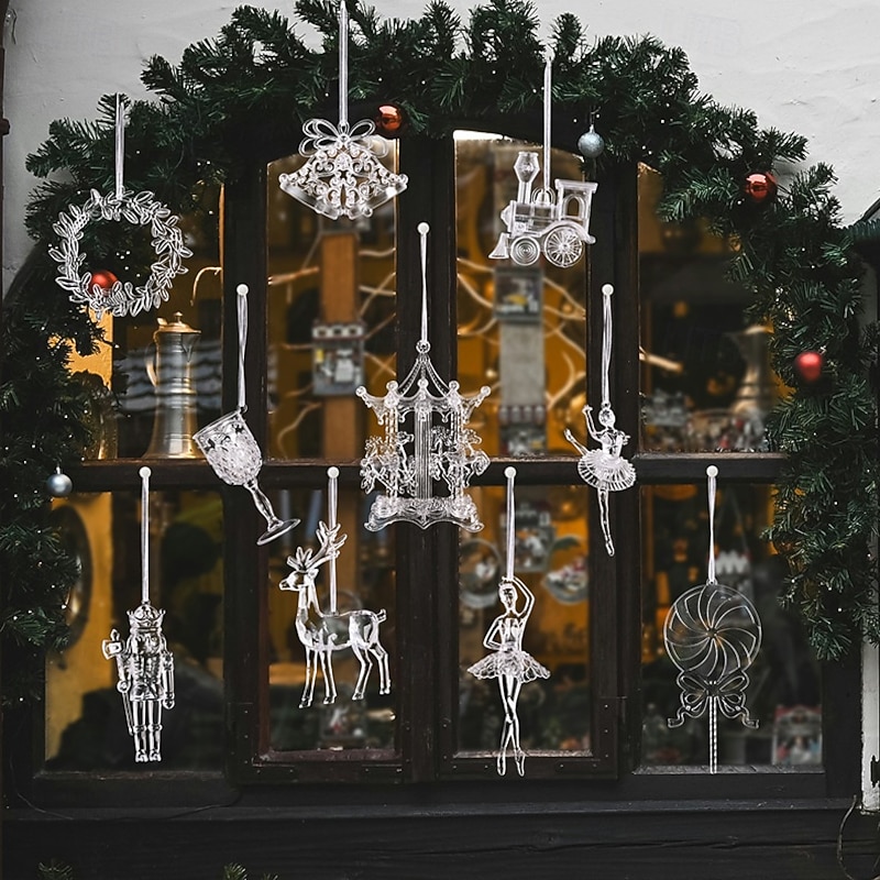 10PCS Christmas Crystal Ornaments, Acrylic Angel & Bell Hanging Decorations, Transparent Christmas Tree Ornaments for Holiday Party Home Decor2