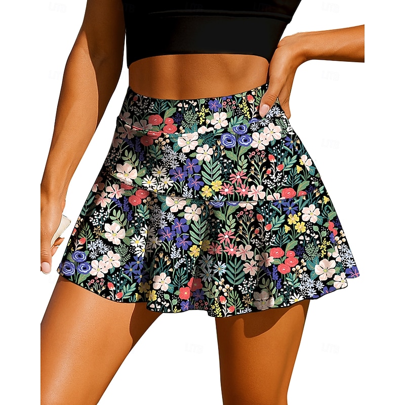 Women's Plants Floral Floral Botanical Tennis Skirts Patchwork Pocket 2 in 1 UPF50+ UV Resistant Multi layer Volleyball Tennis Badminton Shorts Skirt Black Tennis Clothing3
