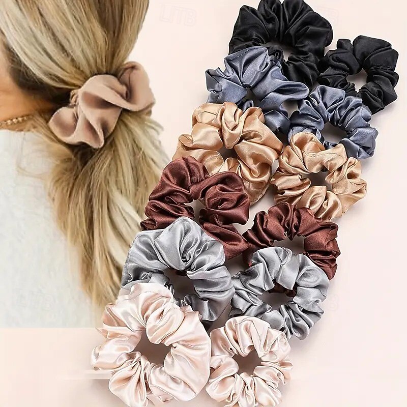 12-Piece Luxury Satin Hair Tie Set, Soft and Elastic Hair Accessories for Women, Colorful and Vibrant, Gentle on Hair, Perfect for Party Hairstyles, Travel, and Everyday Styling