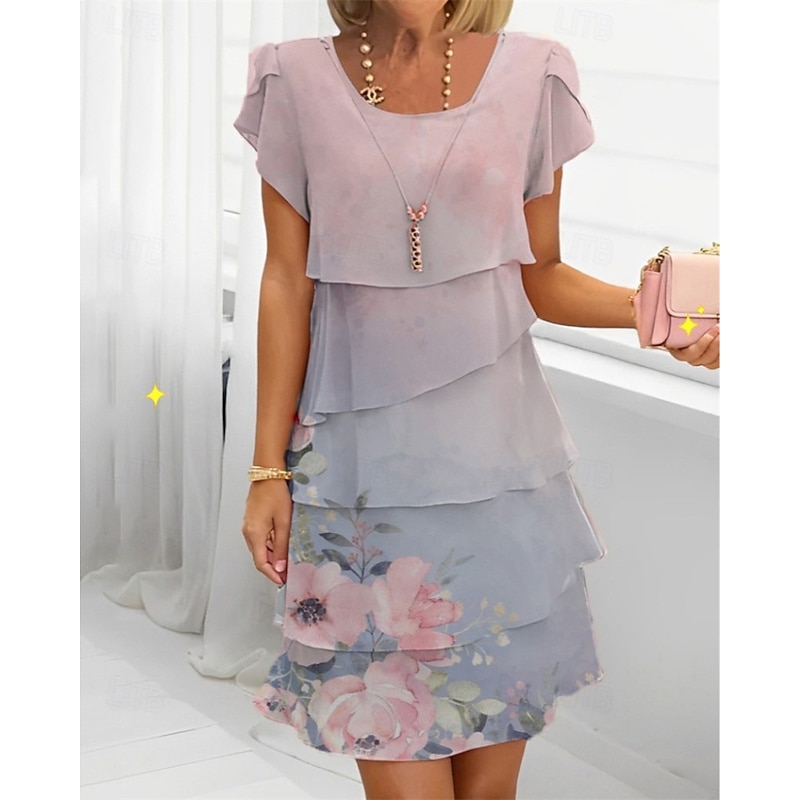 Women's Mini Dress Casual Dress Chiffon Dress Summer Dress Fashion Modern Daily Beach Weekend Regular Fit Flower Short Sleeve Crew Neck Pink Blue Lavender Dark Blue Summer Spring4
