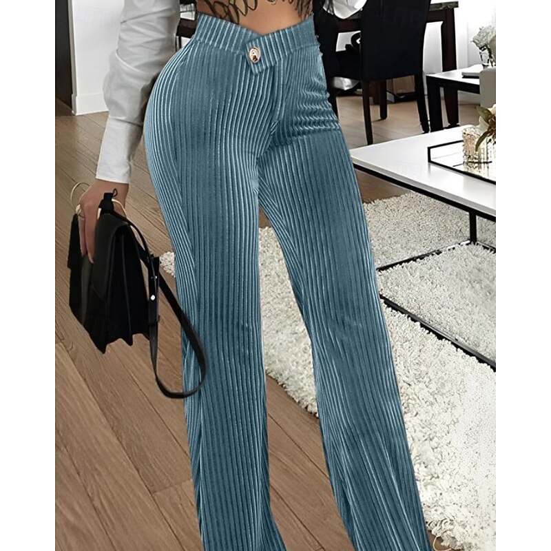 Women's Wide Leg Corduroy Pants Streetwear Stylish Full Length Natural Plain Elastic Waist Comfortable Street Holiday Weekend Rust Navy Black Green Fall Winter Regular Fit3