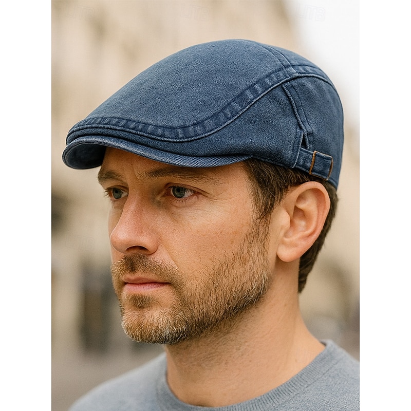 Men's Washed Cotton Ivy Flat Cap – Adjustable Buckle Newsboy Driving Hat, Lightweight Breathable Vintage Style for Golf, Travel, Outdoor & Everyday Wear