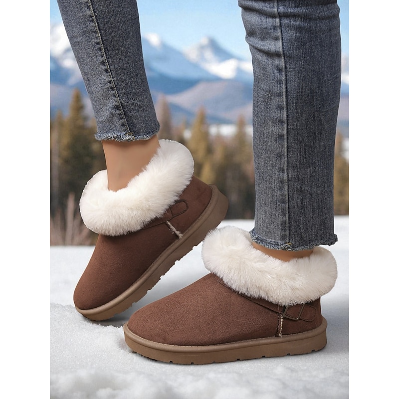 Women's Brown Faux Suede Winter Ankle Boots – Plush Fur Lining & Slip-On Warm Snow Shoes, Cozy Indoor & Outdoor Wear2