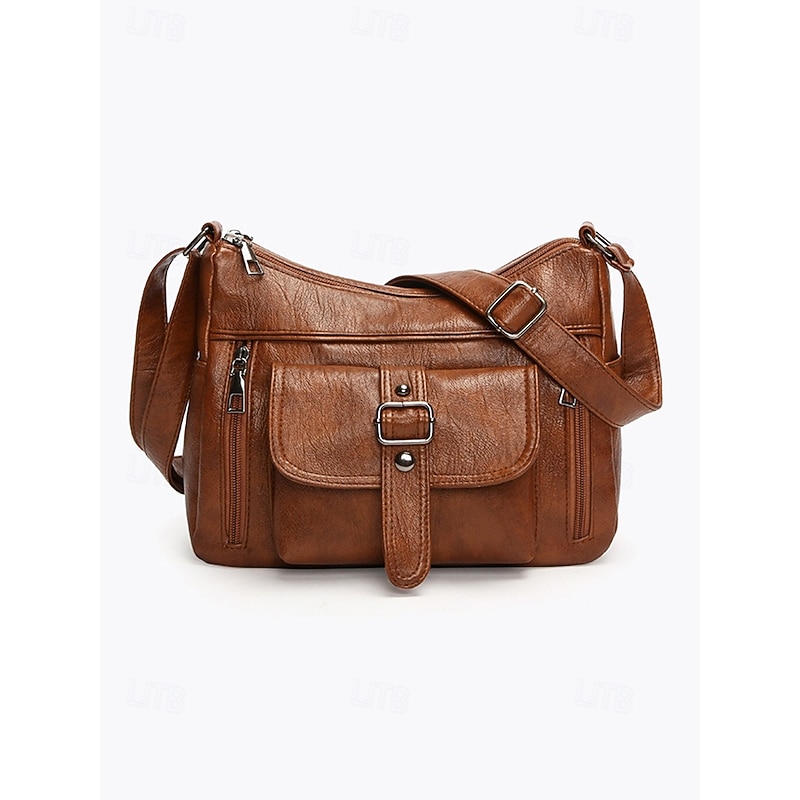 Women's Faux Leather Shoulder Bag – Multi-Pocket Vintage Crossbody Handbag for Work, Travel & Everyday Use4