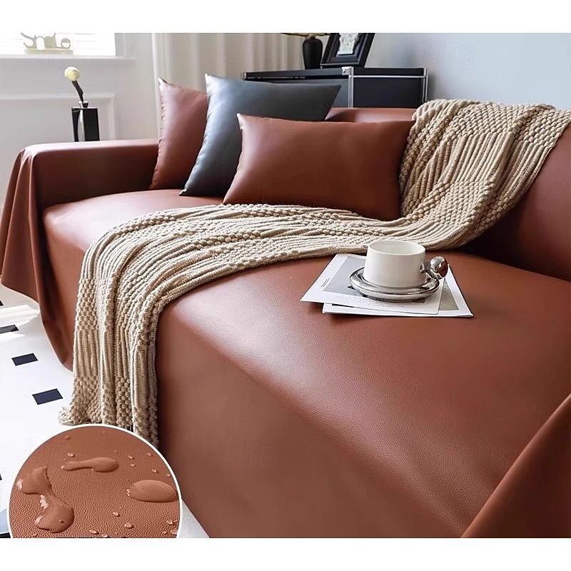 Luxury Anti-Scratch Faux Leather Sofa Cover, Hair-Resistant Full Slipcover, One-Piece All-Season Sofa Throw3