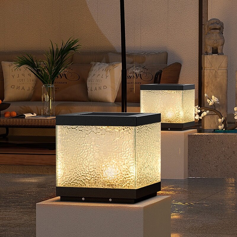 LED Outdoor Solor Post Light Fixture Waterproof Courtyard Pillar Lamps for House Porch Patio Outside Deck Garage Yard Exterior Post Lantern Lamps