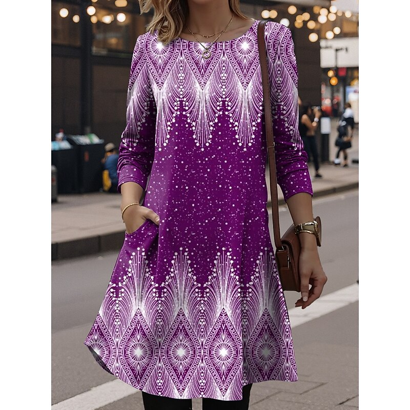 Women's Mini Dress T Shirt Dress Tee Dress A Line Dress Vacation Casual Daily Date Regular Fit Ombre Graphic Abstract Long Sleeve Crew Neck Red Royal Blue Blue Purple Summer Spring Fall Winter - Main Image
