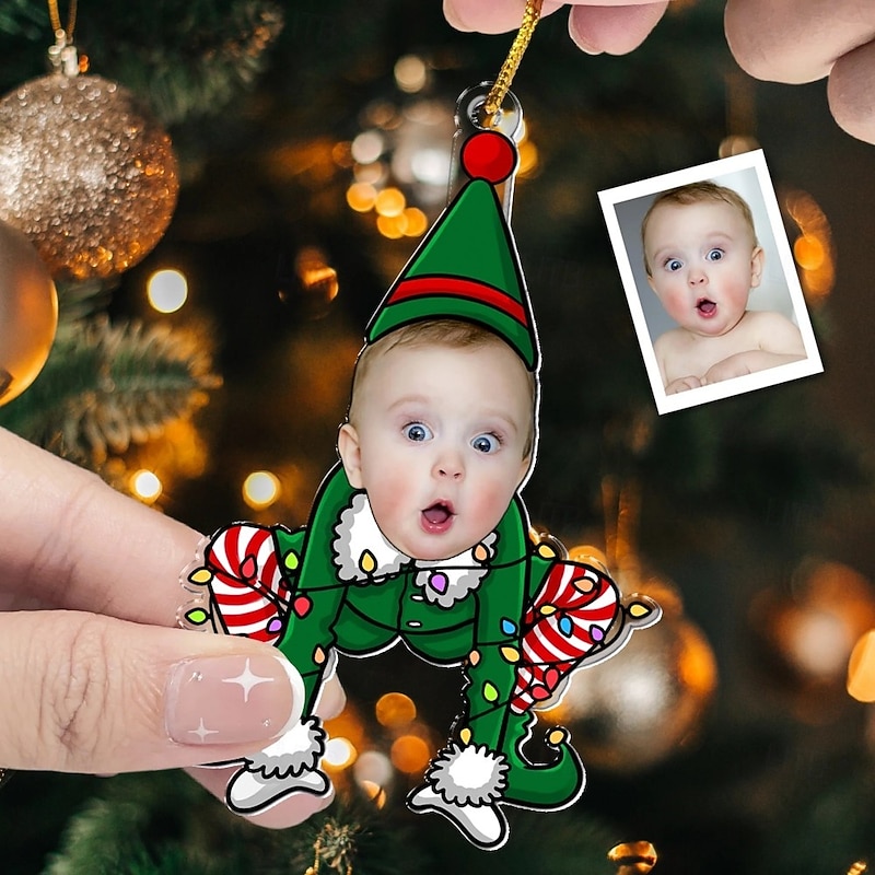 Personalized Photo Christmas Ornaments Funny Elf Family Custom Face Christmas Tree Ornaments Xmas Decoration Hanging Pendant Gifts4