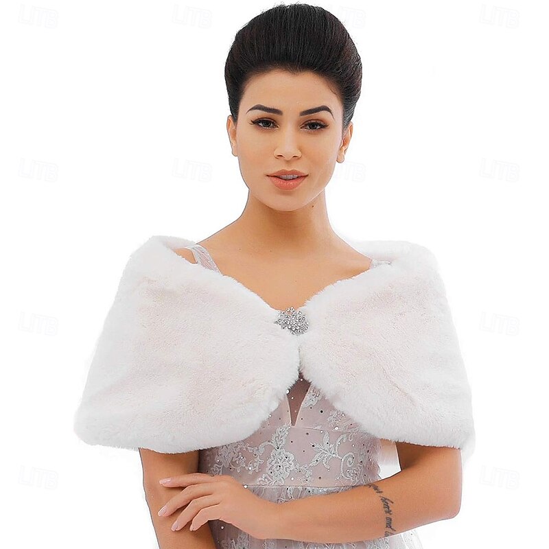 Womens Faux Rabbit Fur Wraps and Shawls Bride Wedding Fur Stole Bridal Dress Shrug Cover Up for Women
