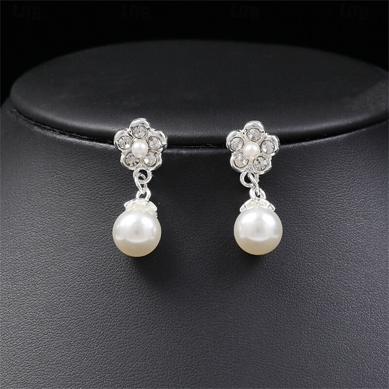 Jewelry Set Two-piece Suit Pearl Pearl Chrome Earrings Necklace Women's Elegant Vintage Fashion Vintage Style Classic Jewelry Set For Wedding Party Wedding Guest4