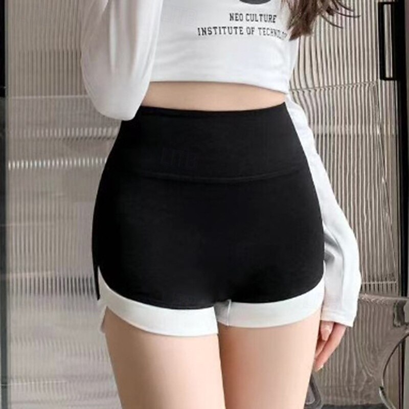 Women's Yoga Shorts Sports Shorts Color Block Tummy Control High Waist Gym Athletic Pilates Bottoms Solid Color Black Sports Activewear4