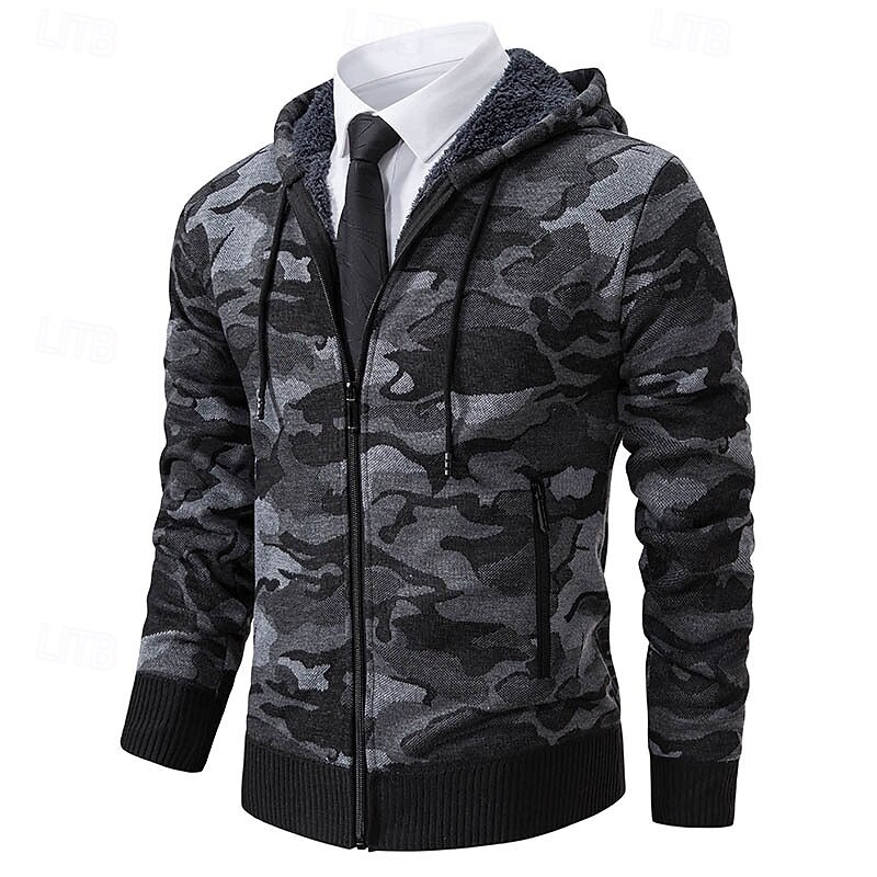 Men's Hoodie Full Zip Hoodie Fleece Hoodie Fleece lined Hoodie Camo Hoodie Army Green Blue Dark Gray Beige Hooded Plain Camouflage Zip Up Sports & Outdoor Casual Daily Streetwear Cool Sportswear3