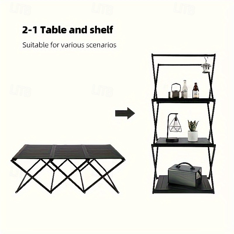 2-in-1 Ultra-Light Aluminum Alloy Folding Shelf - Portable & Multi-Functional for Outdoor Camping, Picnics, BBQs Contemporary Style