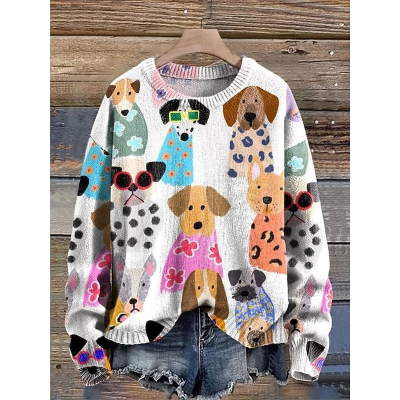 Women's Sweater Casual Soft Floral Ribbed Crew Neck Knitted Print Long Sleeve Regular Tops Knit Outdoor Daily Weekend White Pink Fall Winter