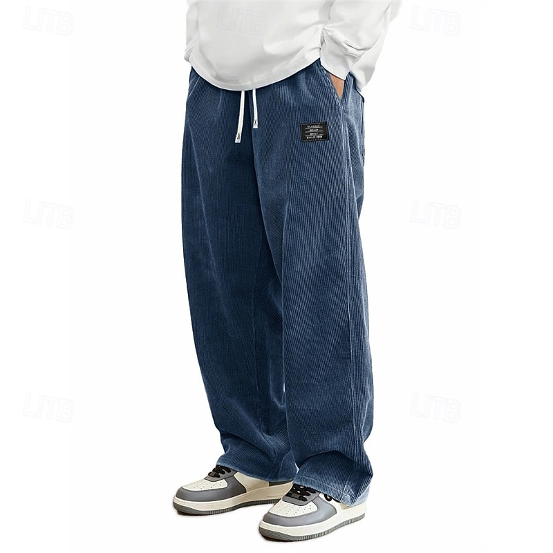 Men's Corduroy Pants Trousers Casual Pants Drawstring Pocket Elastic Waist Plain Comfort Sports Outdoor Daily Fashion Casual Dark Brown Black Micro-elastic2