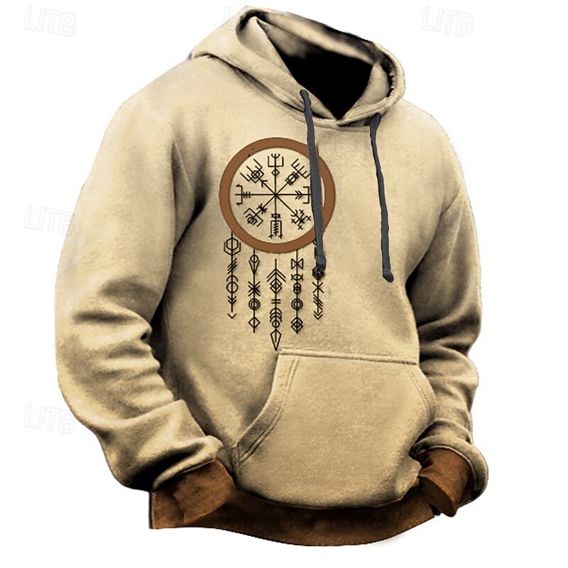 Men's Hoodie Khaki Light Grey Gray Hooded Print Pocket Sports & Outdoor Daily Holiday Polyester Basic Casual Boho Spring Autumn / Fall Clothing Apparel Hoodies Sweatshirts3