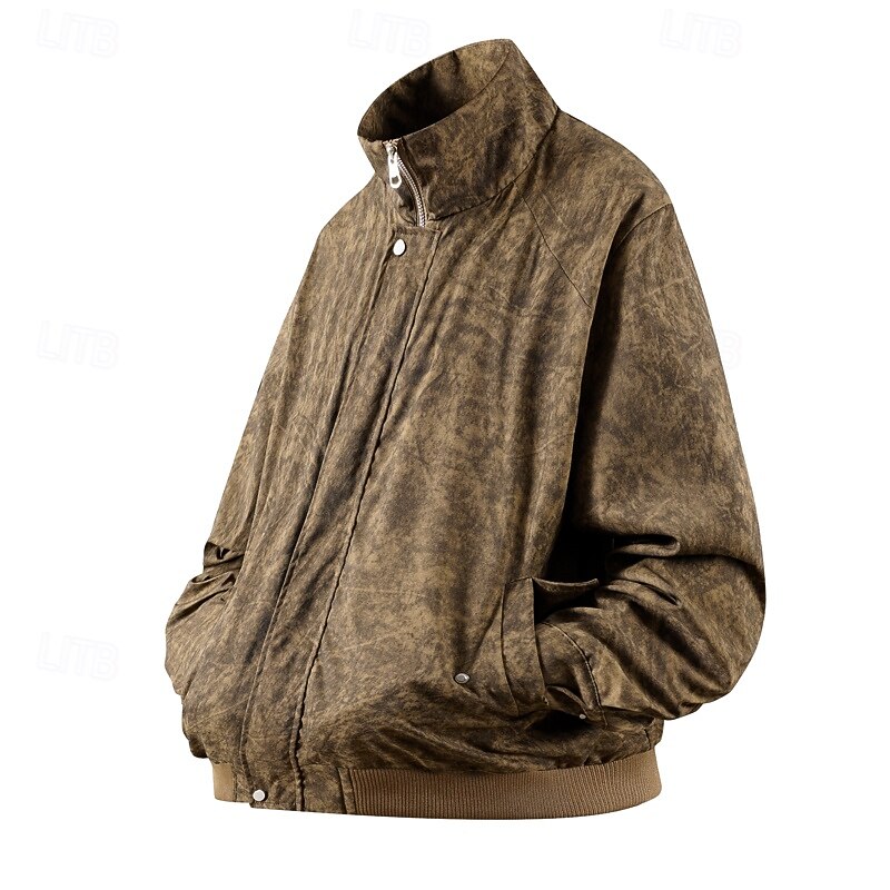 Men's Jacket Casual Jacket Outdoor Vacation Warm Zipper Pocket Fall Winter Plain Fashion Streetwear Standing Collar Regular Dark Gray Black Pink Brown Jacket