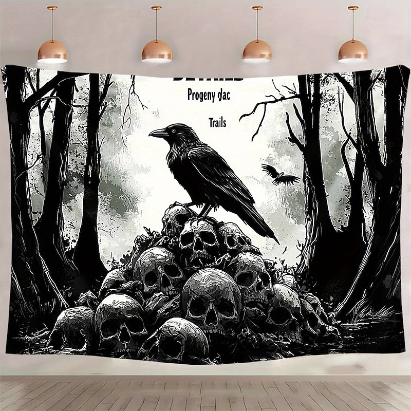 Gothic Skull Horror Tapestry – Black and White Skeleton Wall Hanging for Bedroom, Living Room, Dorm Decor3