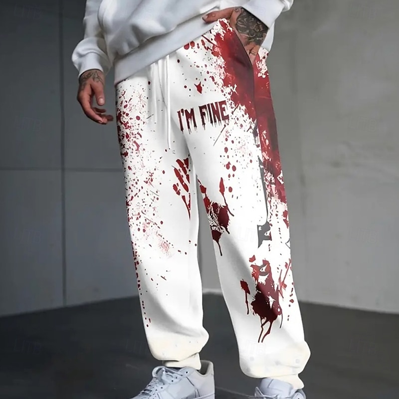 Halloween Men's Blood Splatter Blood stains Halloween Costumes Sweatpants Joggers Trousers Mid Waist Drawstring Elastic Waist Casual Jogging Streetwear Workout Athletic Sweatpants with Pockets Spring2