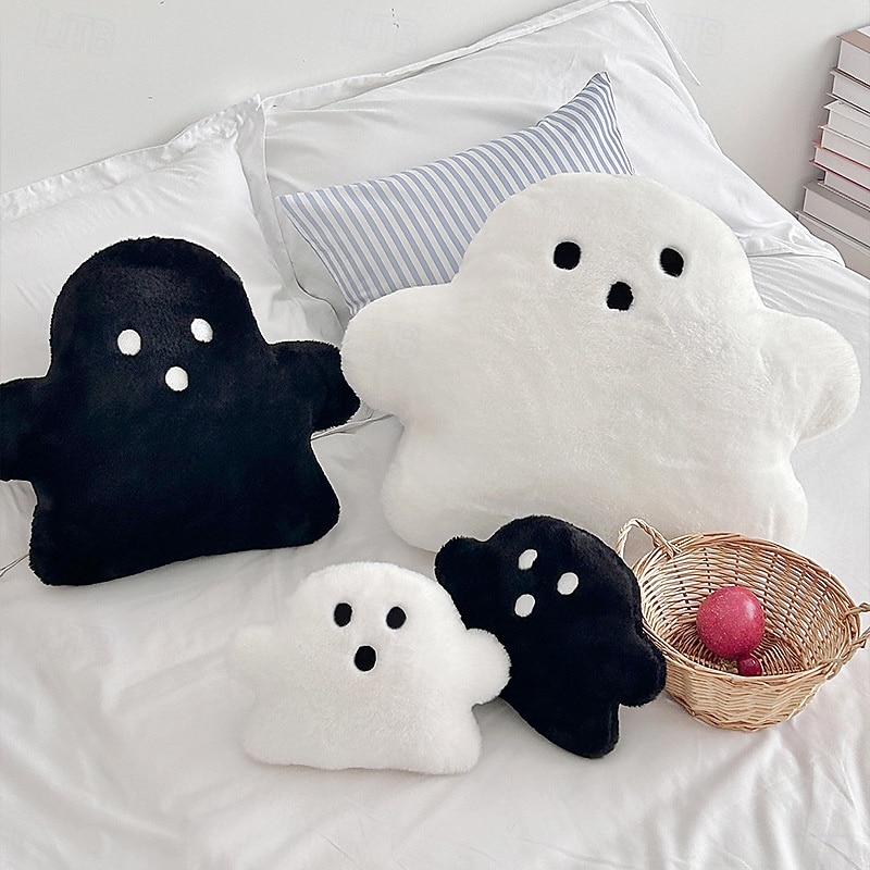 Halloween Ghost Plush Pillow Cute Cartoon Nap Cushion, Stuffed Doll Toy, Decorative Throw Pillow for Sofa, Car, Bed, Office, Hanging Ornament