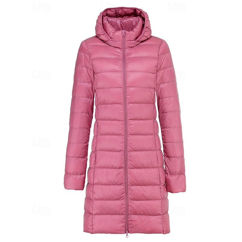 Women's Down Jacket Coat Warm Comfortable Zipper Fashion Plain Vacation Street Daily Wear Zipper Long Hooded Regular Fit Long Sleeve Outerwear Black Pink Blue Fall Winter4