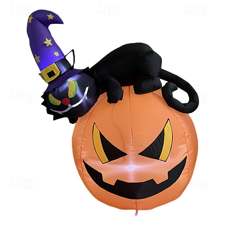1 Pc 1.2M/4FT Halloween Black Cat Pumpkin LED Inflatable Air Model Indoor and Outdoor Courtyard Garden Party Lawn Halloween Festival Atmosphere Decorative Light US/EU/AU/UK Plug3
