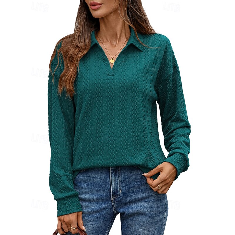 Women's Texture Blouse Pullover Sweatshirt Sweatshirts Plain Streetwear Casual Long Sleeve V Neck Regular Tops Street Holiday Going out Denim Blue Black Pink Wine Fall