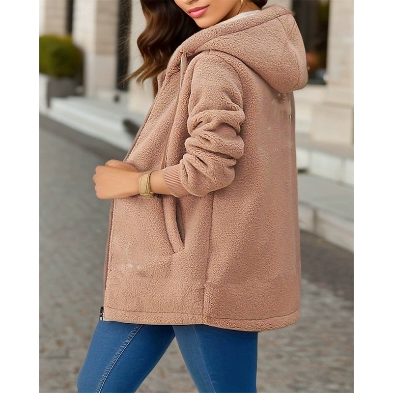 Women's Fleece Jacket Casual Jacket Warm Comfortable Zipper Pocket Fashion Outdoor Plain Going out Weekend Zipper Regular Hooded Regular Fit Long Sleeve Outerwear Pink Blue Green Fall Winter3
