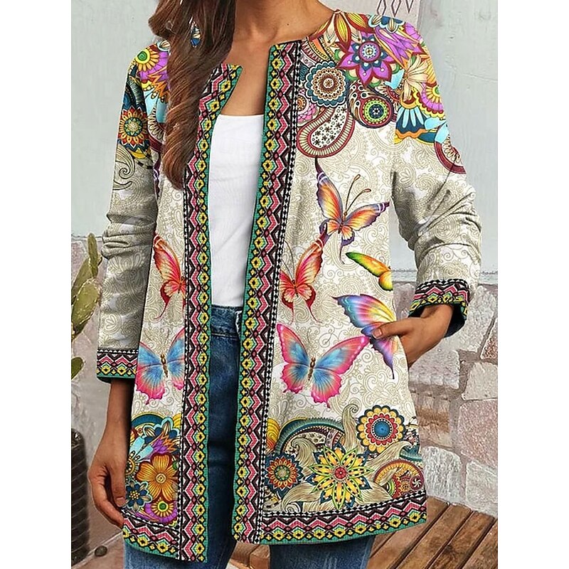 Women's Winter Coat Casual Jacket Warm Quick Dry Pocket Open Front Modern Geometric Casual Daily Casual Daily Short Crewneck Regular Fit Long Sleeve Outerwear Blue Purple Beige Spring Fall3